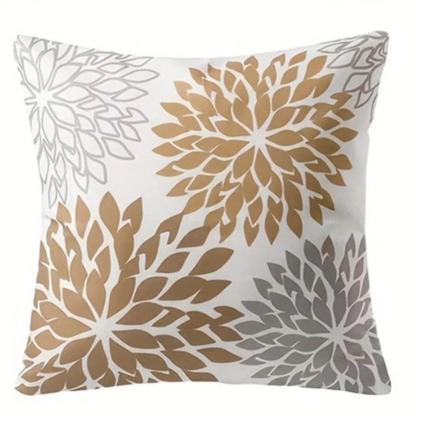 Gold Brown Cushion Cover – Decorative Polyester Pillowcase with Zipper for Sofa & Bedroom - Image 1
